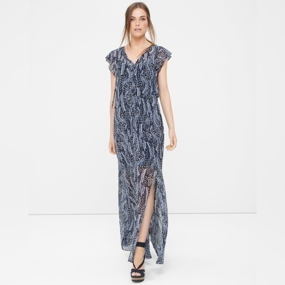 White House Black Market Feather Print Maxi Dress Small S WW17
